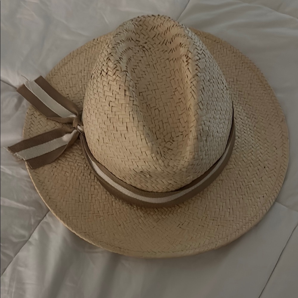 Madewell Tan Straw Hat with Brown Ribbon